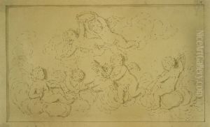 Pen drawing of children at play by unknown