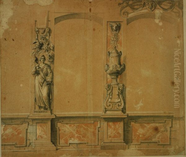 Detail of the decoration of a theatre (?) with the allegorical figure of Prudence - view 1
