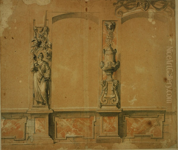 Detail de la decoration d'un theatre (?) avec un personnage allegorique - view 1