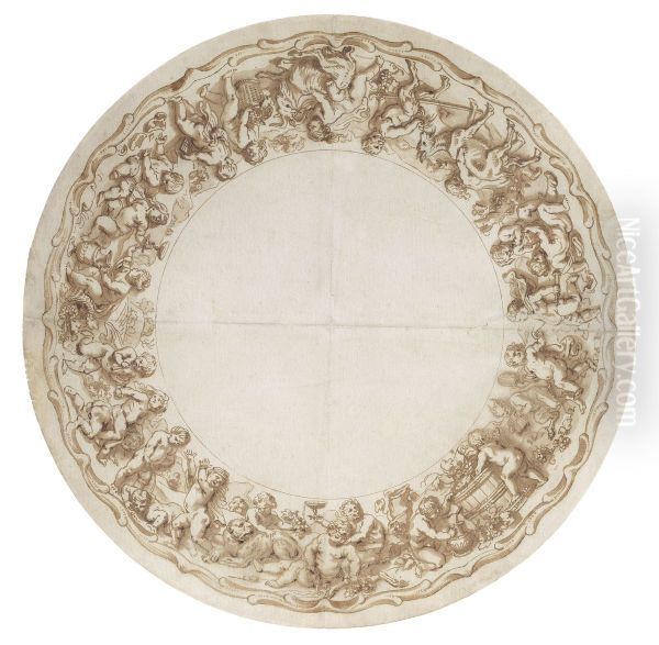 Ebauche pour le bord d'un plat decoratif representant une bacchanale avec des enfants - view 1