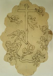 Cloud with putti round the cross