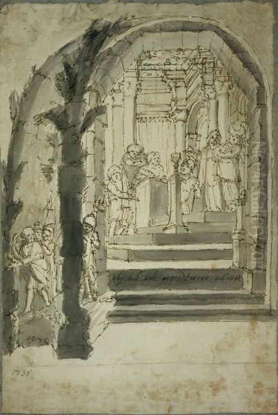 Scene de la Passion du Christ : interrogatoire par Ponce Pilate - view 1