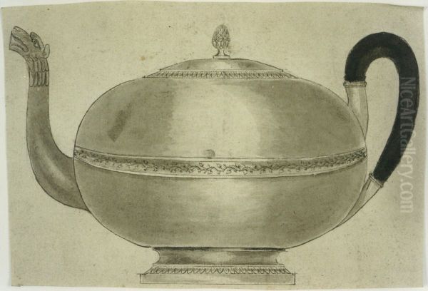 Design for a silver teapot - view 1