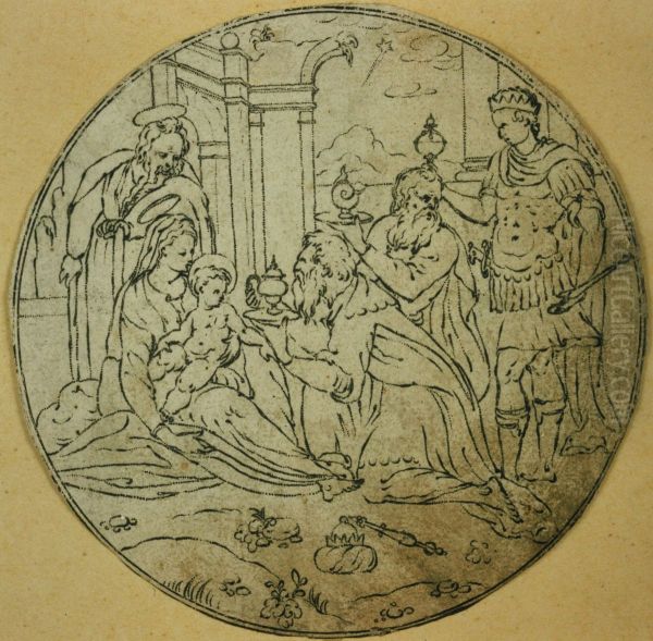 Medaillon mit der Anbetung der Konige - view 1