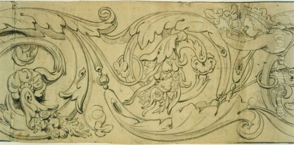 Decorative strip with foliage and putti - view 1