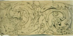 Dekorativer Streifen mit Ranken und Putten by unknown