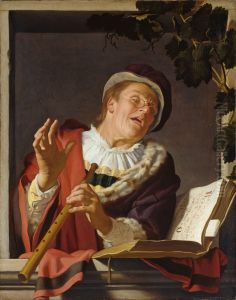 Singing flute player by Gerard van Honthorst