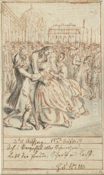 Louise and Alexis Embracing Each other on a Square - view 1