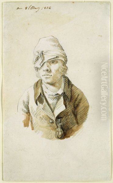 Self-portrait with cap and visor flap - view 1