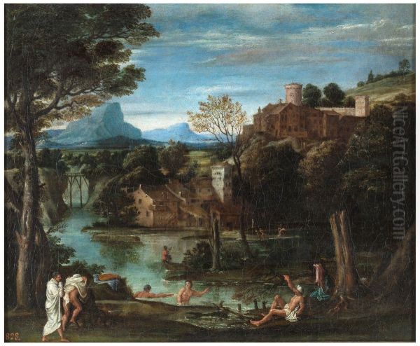 Paisaje con rio y banistas - view 1