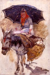 Mulher montada sobre um burrinho by Antonio Carvalho de Silva Porto