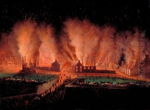 L'Incendie du quartier Saint-Jean a Quebec, vu vers l'ouest by Joseph Legare