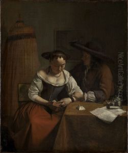 Der Liebesantrag an die Lesende by Jacob Ochtervelt