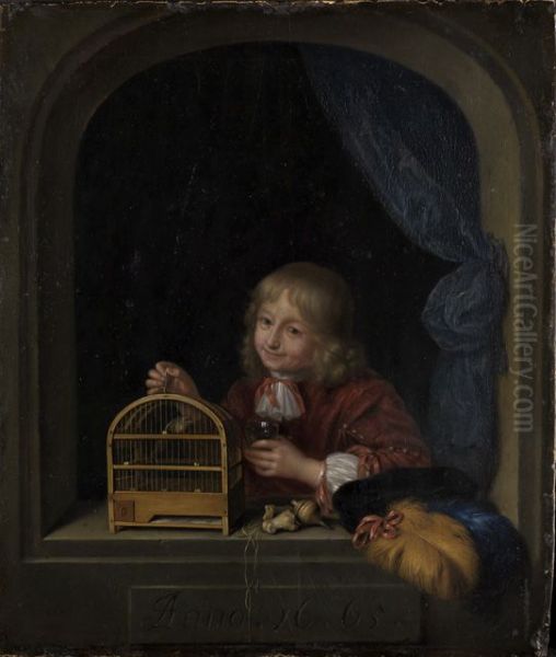 Boy with a Birdcage in a Window - view 1