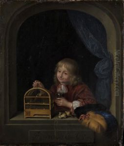 Boy with a Birdcage in a Window by Frans van Mieris