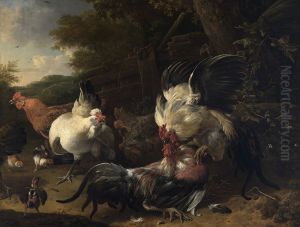 Kampfende Hahne by Melchior D'Hondecoeter