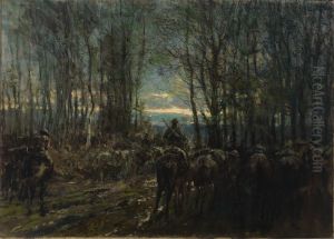 Canadian Cavalry Ready in a Wood by Alfred Bastien