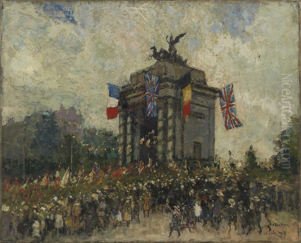 Canadians Passing Wellington Arch - view 1