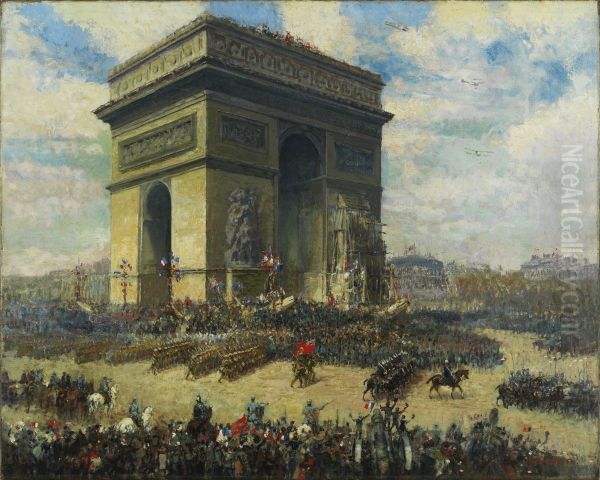 Canadians Passing in Front of the Arc de Triomphe, Paris - view 1