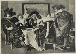 Elegant company at a table in an interior by Dirck Hals