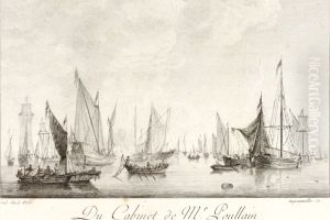 A Calm Sea with several vessels under sail by Francois Dequevauviller