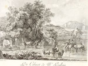 Southern landscape with shepherds and cattle by a river by Carl Wilhelm Weisbrod