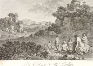 Landscape with nymphs bathing by Heinrich Guttenberg