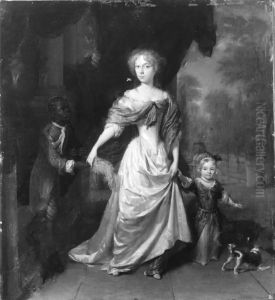 Portrait of an unknown woman with her daughter and a bediende Portrait of an unknown woman with her daughter and a bediende
