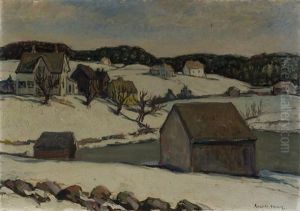 Winter Landscape With Houses And Barn Beside A Lake Winter Landscape With Houses And Barn Beside A Lake