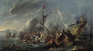 Combate naval entre espanoles y turcos by Cornelis de Wael