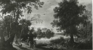 Wooded landscape with a view on a lake Wooded landscape with a view on a lake