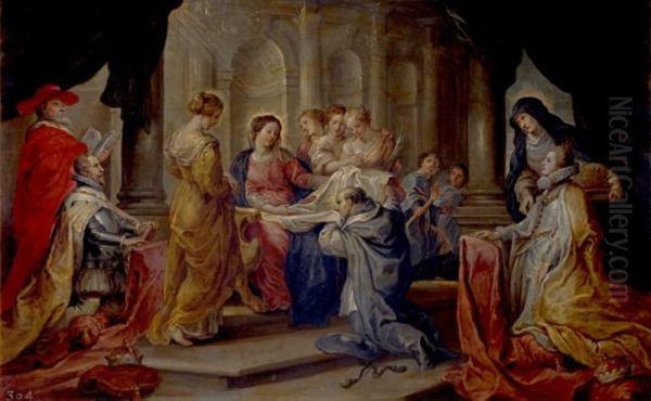 Saint Ildefonso receiving the chasuble from the virgin, in the presence of archduke Albert and the Infanta Isabella - view 1