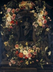 San Felipe en hornacina rodeada de flores by Jan Philip van Thielen