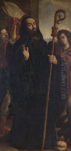 San Benito Abad con dos angeles - view 1
