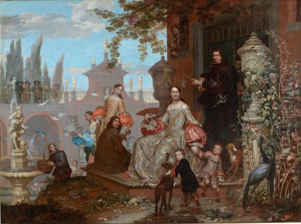 Portrait of a family in a garden - view 1