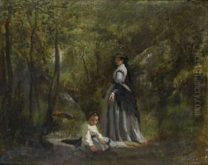 Femme Et Son Enfant Dans Un Sous Bois by Fleury Chenu