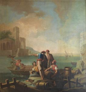 Pescadores junto a un puerto by Zacarias Gonzalez Velazquez
