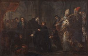 San Ambrosio imponiendo el habito a San Agustin
