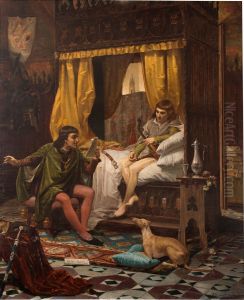 Ausias March leyendo sus trovas al Principe de Viana