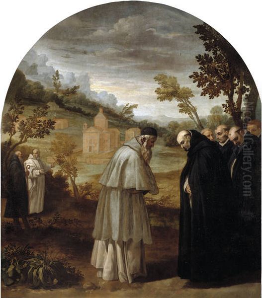Saint Bruno Bids Farewell to Saint Hugo Before his Trip to Rome - view 1