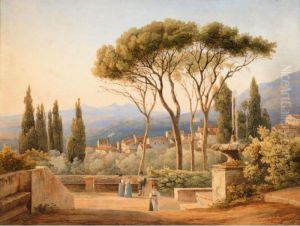 View From The Villa D'este At Tivoli Near Rome by Elisabeth Cheremeteff