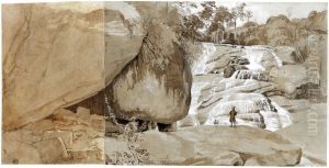 Great waterfall at Tejuca by Charles Landseer