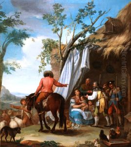 Un hombre a caballo junto a tienda de campana Un hombre a caballo junto a tienda de campana