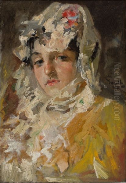 Cabeza de mujer con mantilla blanca - view 1