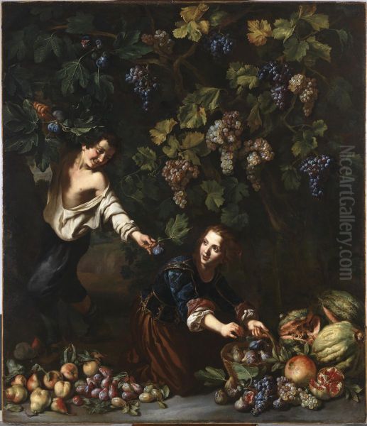 Youths picking Fruit - view 1