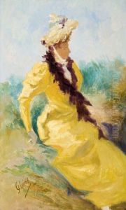 Elegante A La Robe Jaune by Jules Cheret