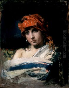 La joven del panuelo rojo by Casto Plasencia