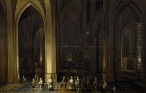 Viaticum inside a church by Pieter Neefs the Elder