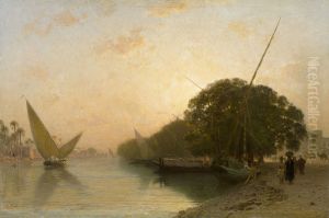 Canal de Mahmoudieh a Alexandrie le soir, Egypte by Leon Belly