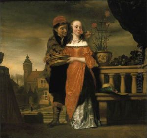 Man holding a carnation to a woman's nose: an allegory of the sense of smell